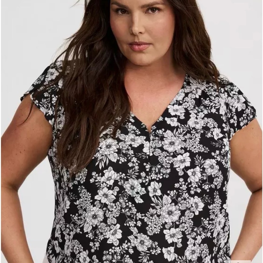 Torrid Black and White Floral Blouse